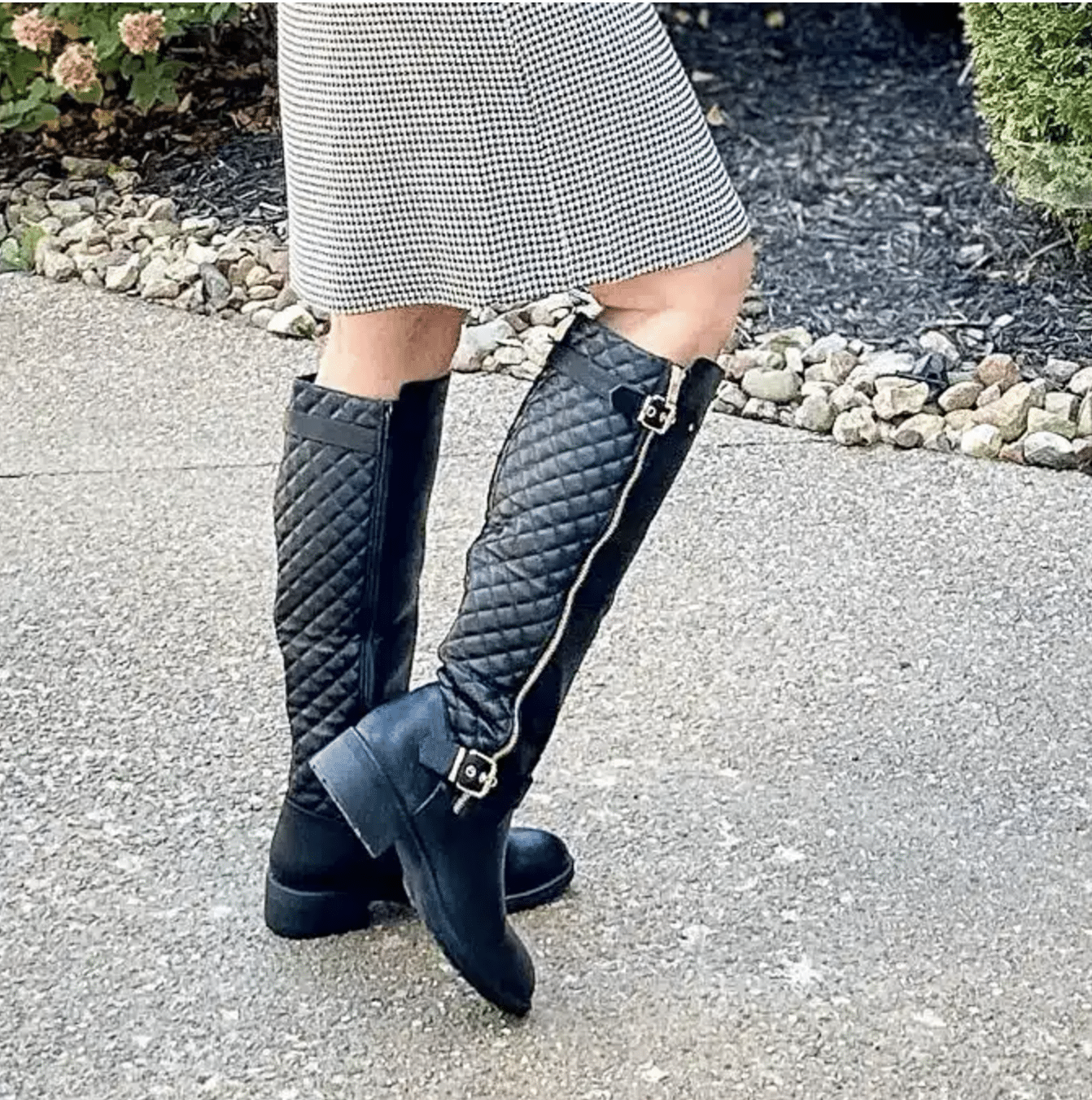 quilted black knee boots